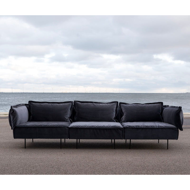 Handvärk Sofa, 3 Personers, Royal Blue Velour - 294x100xH68
