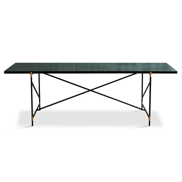 Handvärk Spisebord, Grøn Marmor med Sort Stel og Messing - 96x230xH74