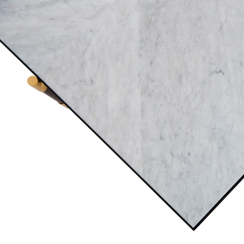 Handvärk Sofabord, Hvid Marmor med Sort Stel og Messing - 92x92xH32