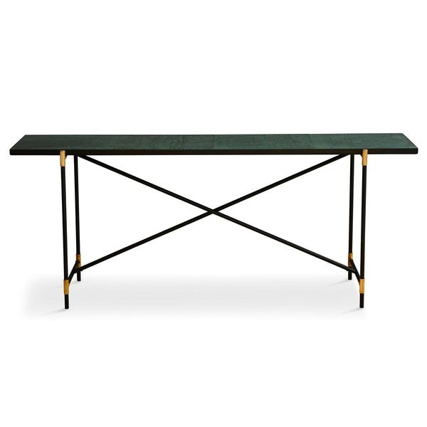 Handvärk Konsolbord, Grøn Marmor med Sort Stel og Messing - 46x184xH74 Amazing Living
