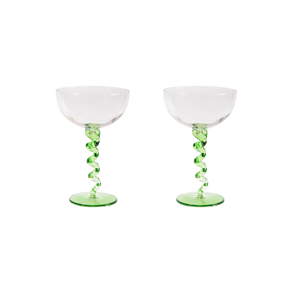Cocktailglas m. Grøn Fod Sæt af 2