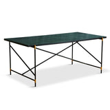Handvärk Spisebord, Grøn Marmor med Sort Stel og Messing - 96x184xH74