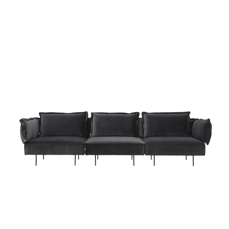 Handvärk Sofa, 3 Personers, Mørkegrå Velour - 294x100xH68