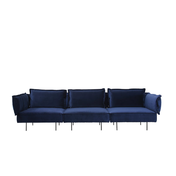 Handvärk Sofa, 3 Personers, Royal Blue Velour - 294x100xH68